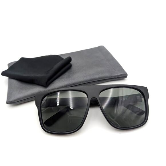 Aire Unisex Eris Steel Square Sunglasses Black Frame with Green Mono Lens - Picture 1 of 7